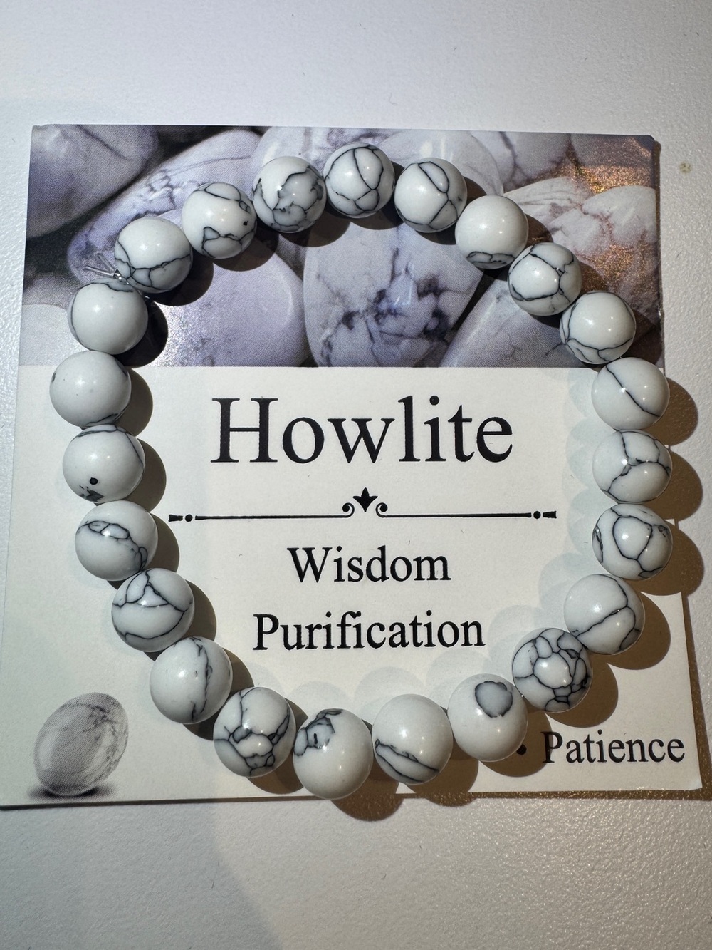 White Dyed Howlite Beaded Stretch Bracelet in White - Wisdom & Purification